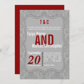 5x7グレイモダンダマスクレッド結婚式招待状 招待状 (正面/裏面)