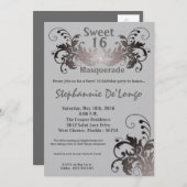 5x7グレーマスカレードスウィート16誕生日招待状 招待状 (正面/裏面)