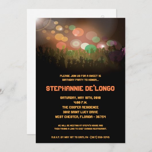 5x7コンサートバンドアレンスイート16誕生日招待状 招待状 (正面/裏面)