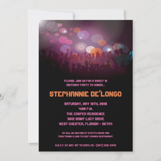 5x7コンサートバンドAren Sweet 16誕生日招待状 招待状 (正面)