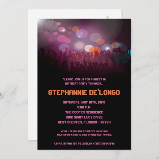 5x7コンサートバンドAren Sweet 16誕生日招待状 招待状 (正面/裏面)