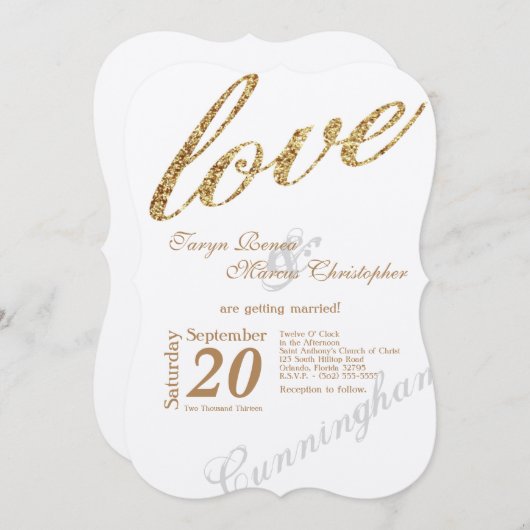 5x7ゴールドフォイルグリッターラブ結婚式招待状 招待状 (正面/裏面)