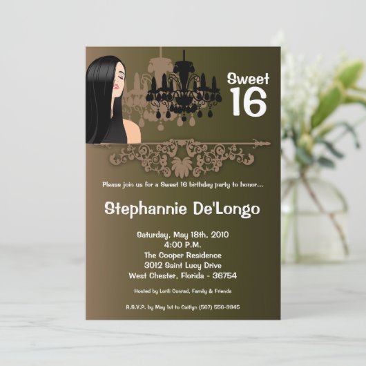 5x7サッシガールスウィート16誕生日招待状 招待状 (スタンド正面)
