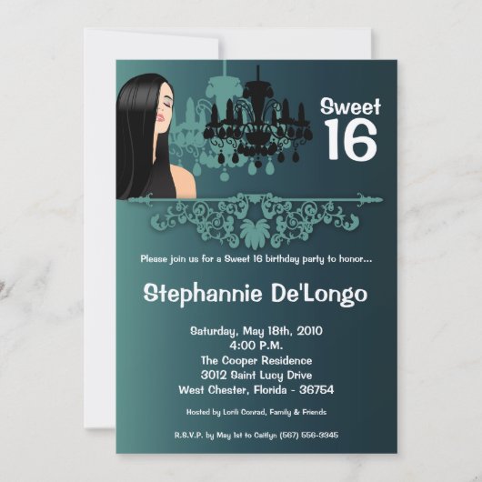5x7サッシガールスウィート16誕生日招待状 招待状 (正面)