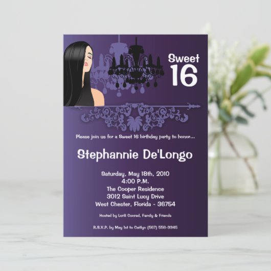 5x7サッシガールスウィート16誕生日招待状 招待状 (スタンド正面)