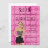5x7サッシブロンドガールスウィート16誕生日招待状 招待状 (正面/裏面)