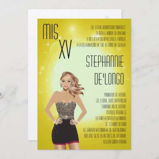 5x7サッシブロンドキンセアニェラ誕生日招待状 招待状 (正面/裏面)