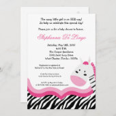 5x7サッシーピンクジャングルゼブラベビーシャワー招待状 招待状 (正面/裏面)