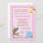 5x7サファリのジャングルの動物園の動物の誕生日の招待状 招待状 (正面/裏面)