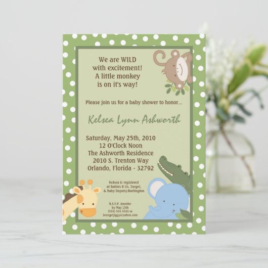 5x7サファリジャングル動物のベビーシャワー招待状 招待状 (スタンド正面)
