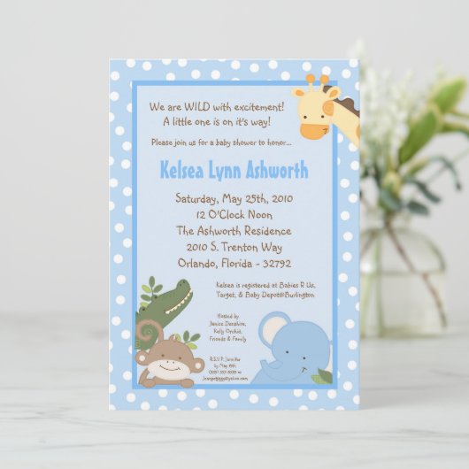 5x7サファリジャングル動物のベビーシャワー招待状 招待状 (スタンド正面)