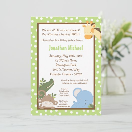 5x7サファリジャングルZooAnimal誕生日招待状 招待状 (スタンド正面)