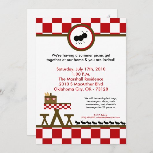 5x7サマータイムピクニックバーベキュー招待状 招待状 (正面/裏面)
