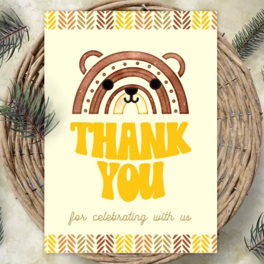 5x7サンキューボホーウッドランドベア誕生日 ポスター