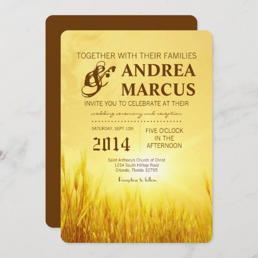 5x7サンライズウィートカントリールスティ結婚式招待状 招待状 (正面/裏面)