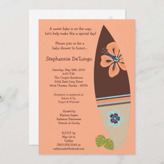 5x7サーファーベビーサーフボードベビーシャワー招待状 招待状 (正面/裏面)