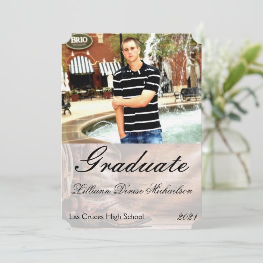 5x7シニアアナウンスメントカウボーイブーツバーンウッドロス 案内状 (スタンド正面)