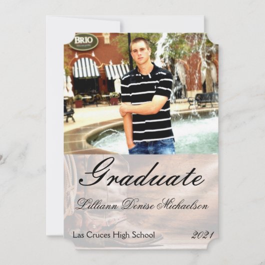 5x7シニアアナウンスメントカウボーイブーツバーンウッドロス 案内状 (正面)