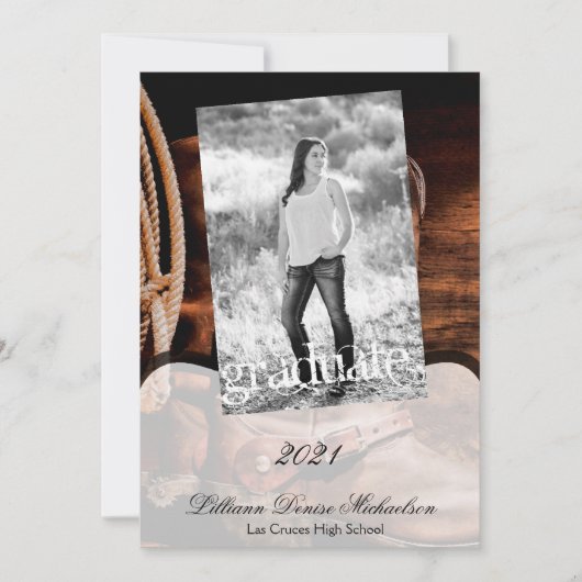 5x7シニアアナウンスメントカウボーイブーツバーンウッドロス 案内状 (正面)