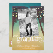 5x7シニアアナウンスメントビーチサンセットパームツリーStr 案内状 (正面/裏面)