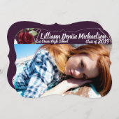 5x7シニアアナウンスメントプラムパープルバラ金ゴールド地域 案内状 (正面/裏面)