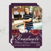 5x7シニアアナウンスメントプラムパープルバラ金ゴールド地域 案内状 (正面/裏面)