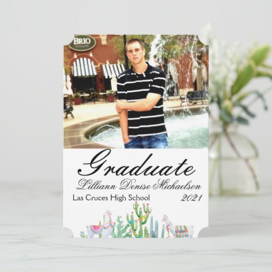 5x7シニア発表Boho Llama Bohemian Cacti 案内状 (スタンド正面)