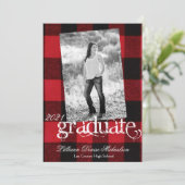 5x7シニア発表Red Buffalo Plaid Bear Bla 案内状 (スタンド正面)