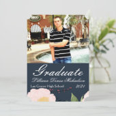 5x7シニア・アナウンスメントベビーPink Cosmos on Navy 案内状 (スタンド正面)