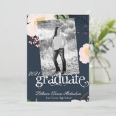 5x7シニア・アナウンスメントベビーPink Cosmos on Navy 案内状 (スタンド正面)