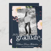 5x7シニア・アナウンスメントベビーPink Cosmos on Navy 案内状 (正面/裏面)