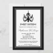 5x7シャンデリアの白黒16の誕生日の招待状 招待状 (正面)