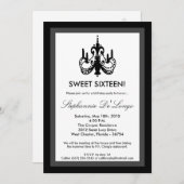 5x7シャンデリアの白黒16の誕生日の招待状 招待状 (正面/裏面)