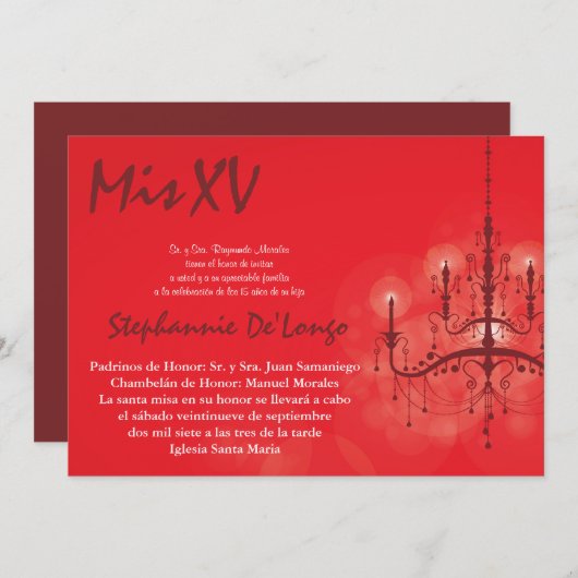 5x7シャンデリアキンセアニェラ誕生日招待状 招待状 (正面/裏面)