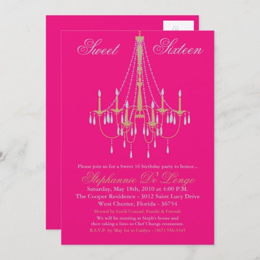 5x7シャンデリアグリッツスウィート16誕生日招待状 招待状 (正面/裏面)