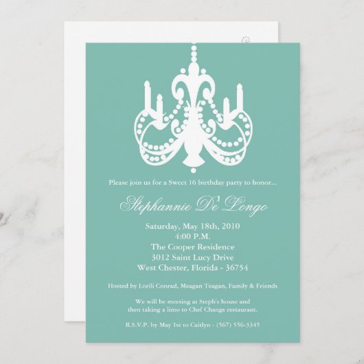 5x7シャンデリアスイート16誕生日パーツ招待状 招待状 (正面/裏面)