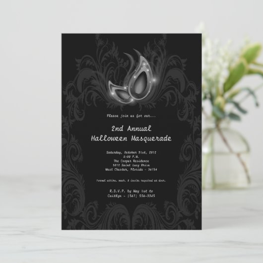 5x7シルバーマスカレードのハロウィーンの衣装招待状 招待状 (スタンド正面)