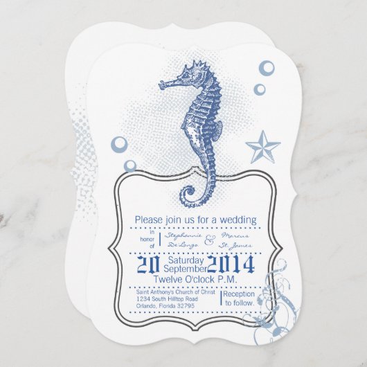 5x7シーホースシー海ビーチ結婚式招待状 招待状 (正面/裏面)