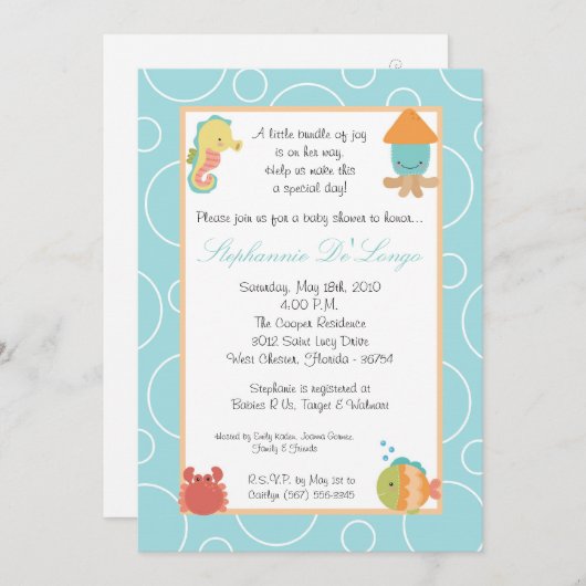 5x7シーライフ海魚ベビーシャワー招待状 招待状 (正面/裏面)
