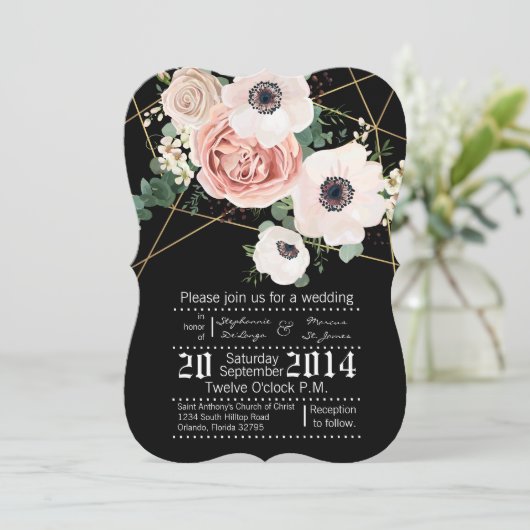5x7ジオメトリックガーデンバラ結婚式招待状ブラック 招待状 (スタンド正面)