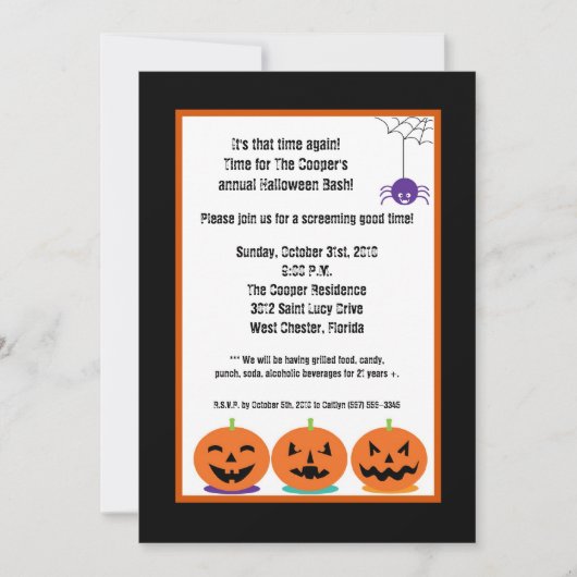 5x7ジャック・オ・ランタンハロウィーンBashパーティの招待状 招待状 (正面)