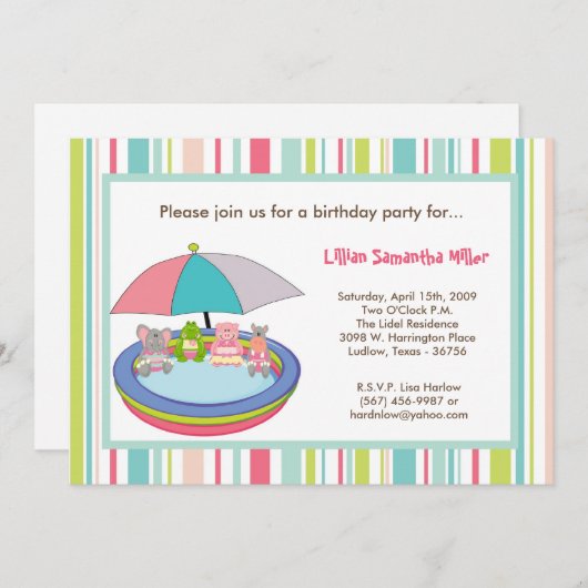 5x7ジャングルサファリのプールの誕生日のパーティの招待状 招待状 (正面/裏面)