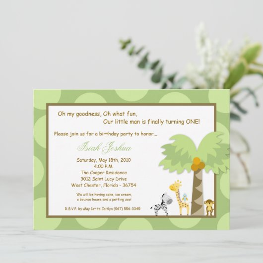 5x7ジャングルサファリの動物園の動物の誕生日の招待状 招待状 (スタンド正面)