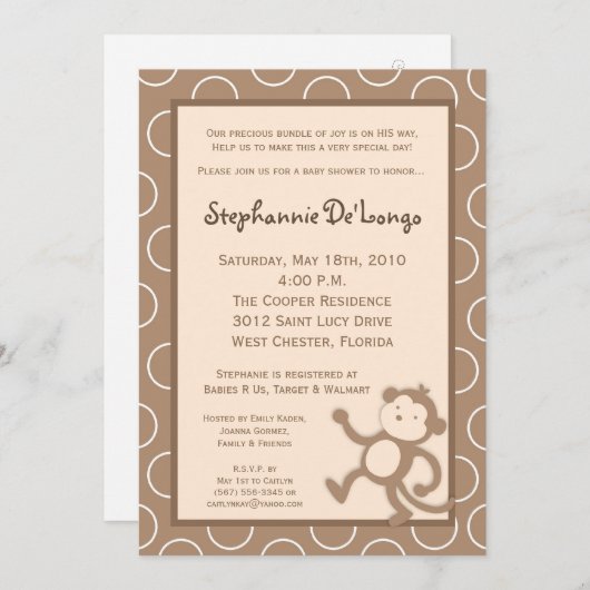 5x7ジャングルサファリモンキーベビーシャワー招待状 招待状 (正面/裏面)