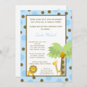 5x7ジャングルサファリ動物園の動物誕生日招待状 招待状 (正面/裏面)