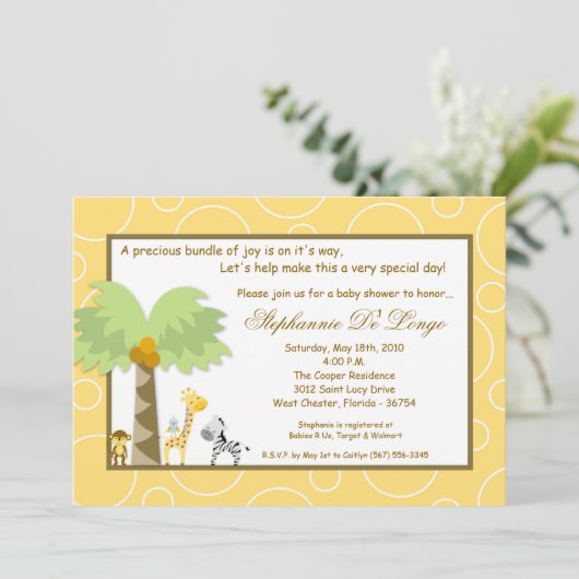 5x7ジャングルサファリ動物園Animaベビーシャワー招待状 招待状 (スタンド正面)