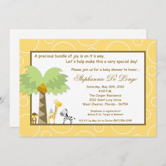 5x7ジャングルサファリ動物園Animaベビーシャワー招待状 招待状 (正面/裏面)