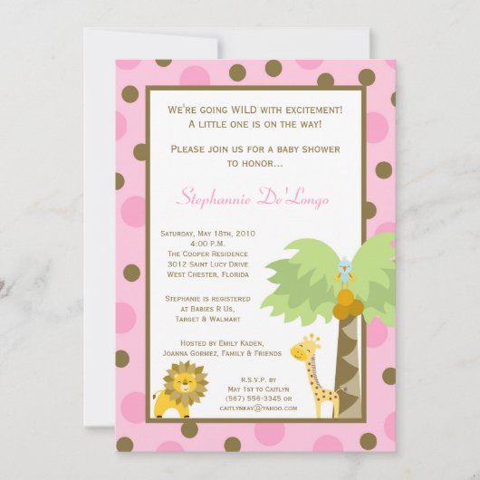 5x7ジャングルサファリ動物園Animaベビーシャワー招待状 招待状 (正面)
