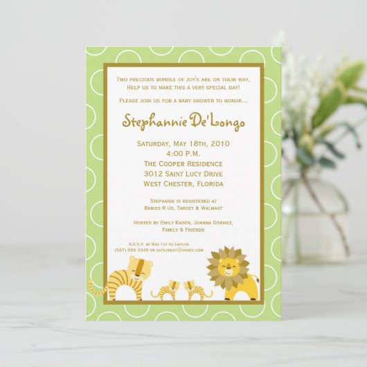 5x7ジャングルタイガーガールツインズベビーシャワー招待状 招待状 (スタンド正面)