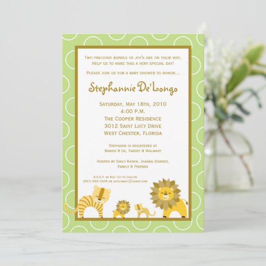 5x7ジャングルタイガーライオンツインズベビーシャワー招待状 招待状 (スタンド正面)